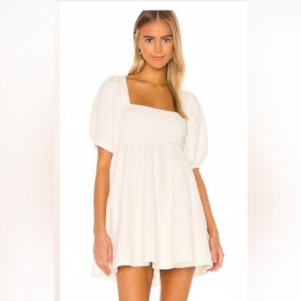 FREE PEOPLE White Puff Sleeve  Babydoll Mini  XS Dress like new